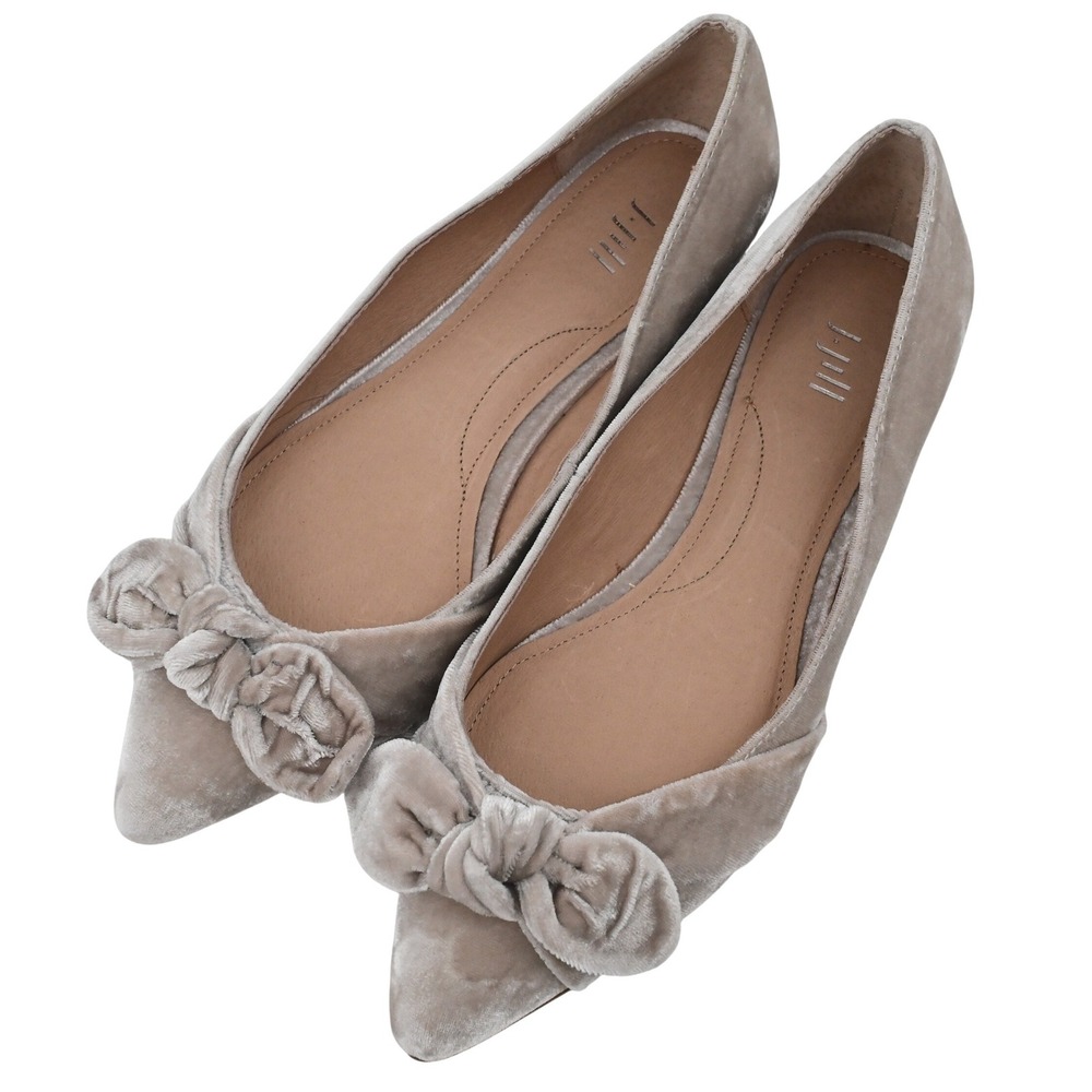 J Jill Women's Velvet Pointed Toe Ballet Flats Bow Accent Taupe Balletcore 7.5 - Picture 3 of 8